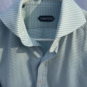Tom Ford Dress Shirt cuff links sz 38 shoulder 15 neck green white check